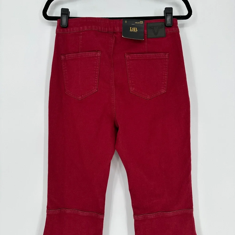 NEW Lucky & Blessed High Rise Flare Bell Bottom Maroon Red Jeans Western Boho 8‎